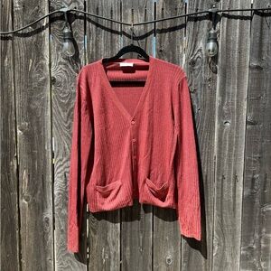 Prada red ribbed v neck button-down Cardigan sweater size 50 Euro